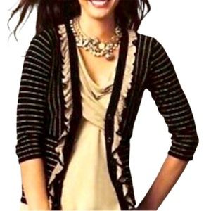 Cabi The Flirt Ruffle Neck Striped Cardigan Size Small Style 276